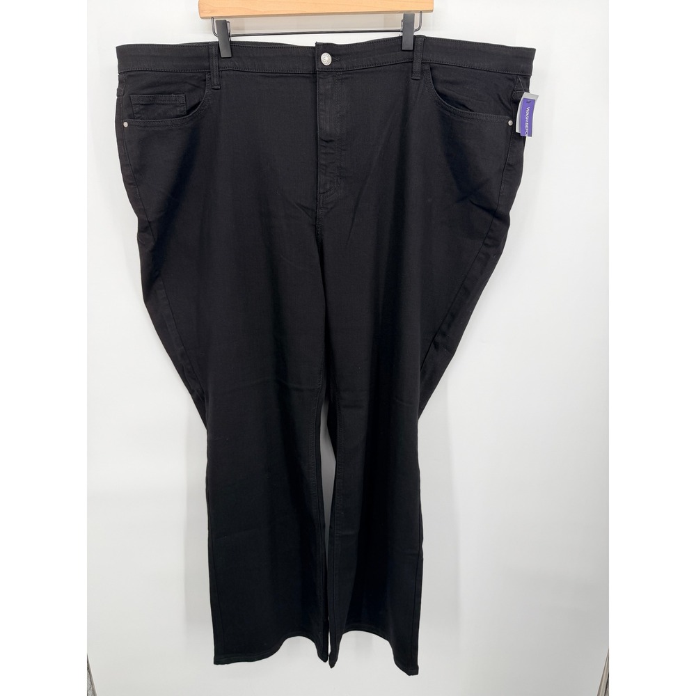 Catherines Wide Leg Pants Women 30W Black NEW High Rise 5-Pocket Trousers